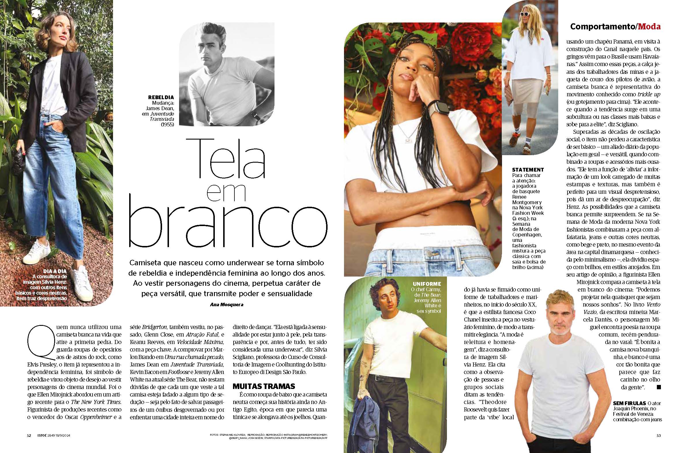 Foto da matéria sobre a camiseta branca na revista Isto É com título "Tela em Branco"